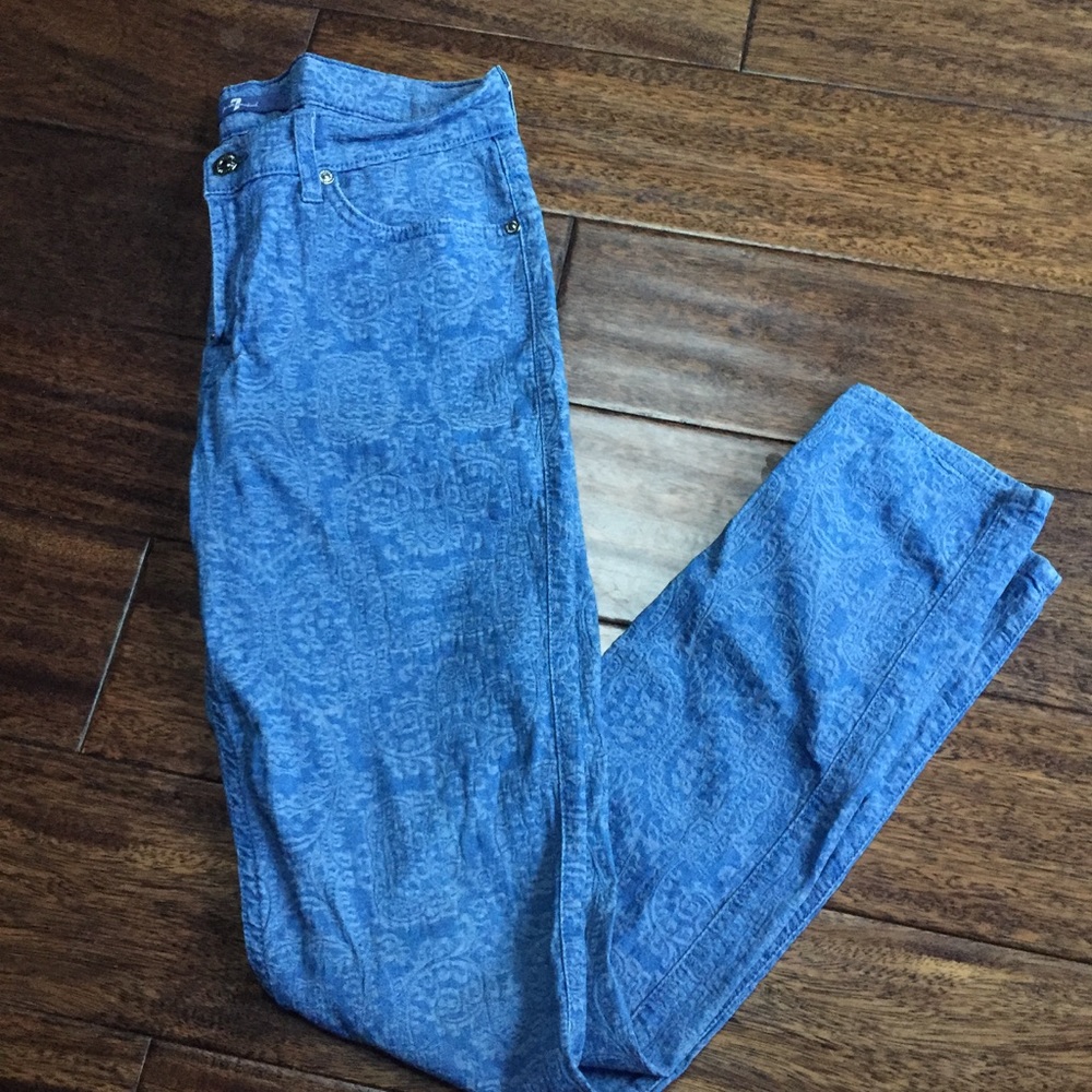 Printed skinny high waisted blue jeans