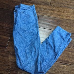 Printed skinny high waisted blue jeans