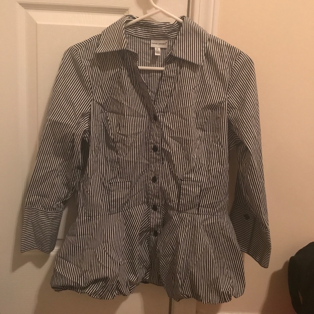Harvé Benard Black and White Striped Button Down.