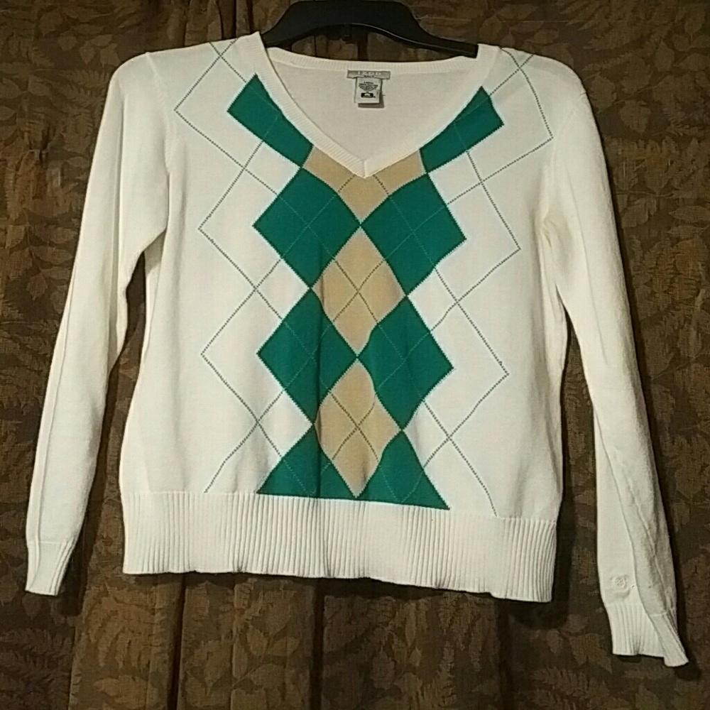 V-Neck Green Argyle Izod Golf Sweater, sz Small