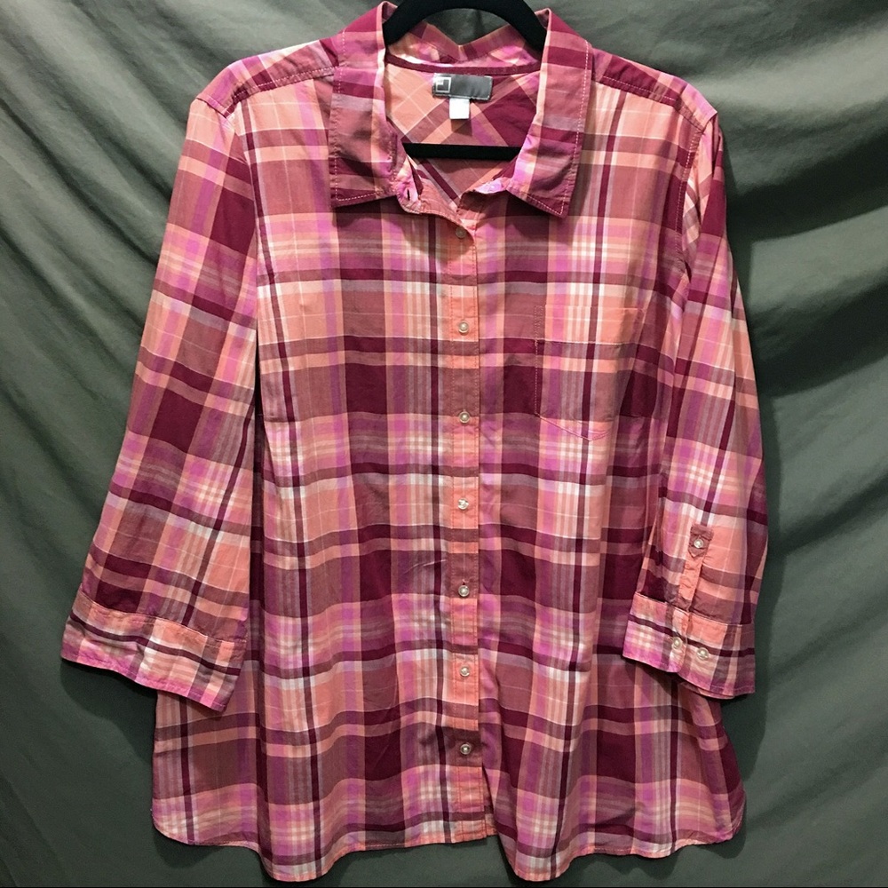 JCP Boyfriend Button Front Plaid Shirt 3X