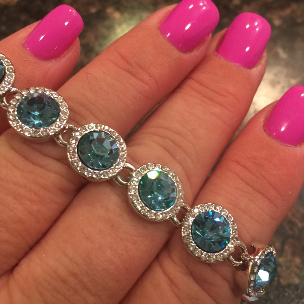 Halo AQUA & CLEAR Swarovski Crystal Bracelet w box