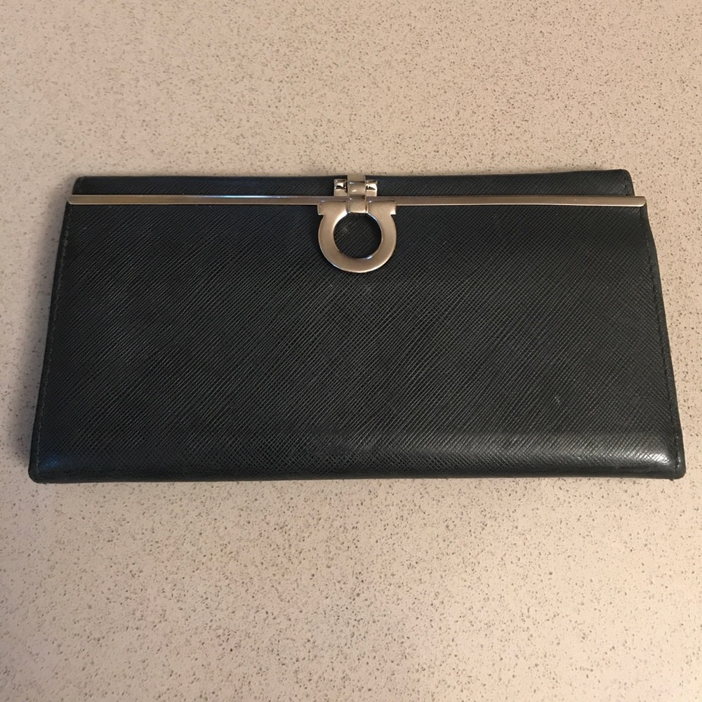 Authentic Salvatore Ferragamo bar saffiano wallet