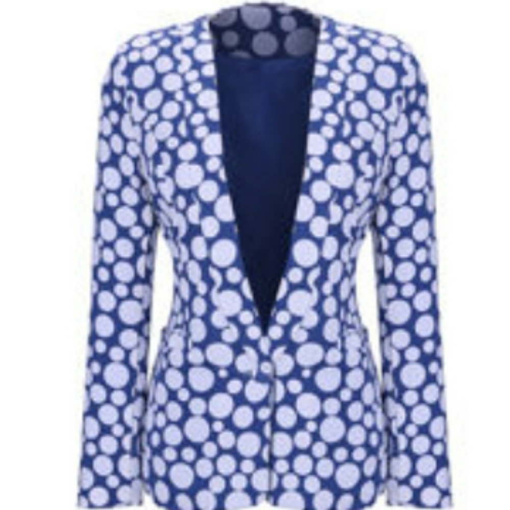 Narrow Notch Lapel Single Button Polka Dot Blazer
