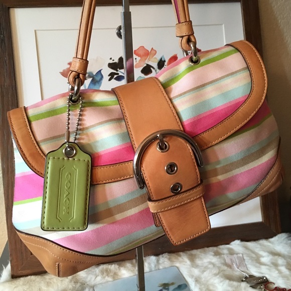 Coach Daisy Spring Striped Vachetta Satchel - Picture 1 of 8