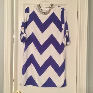 NWOT Royal Blue & White Chevron Shift Dress Size M