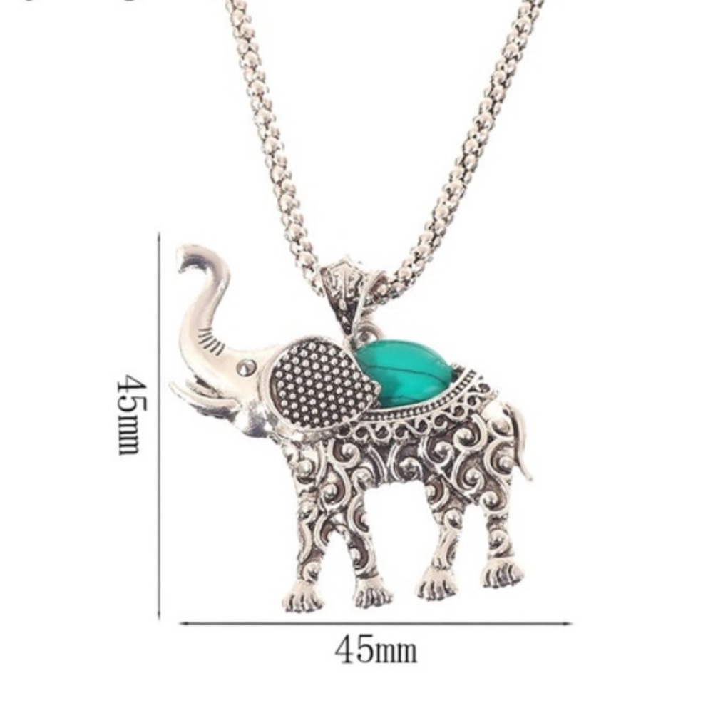 Bohemian elephant necklace with turquoise gemstone - Picture 3 of 3