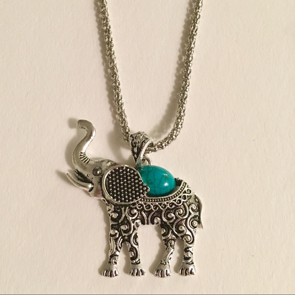 Jewelry - Bohemian elephant necklace with turquoise gemstone