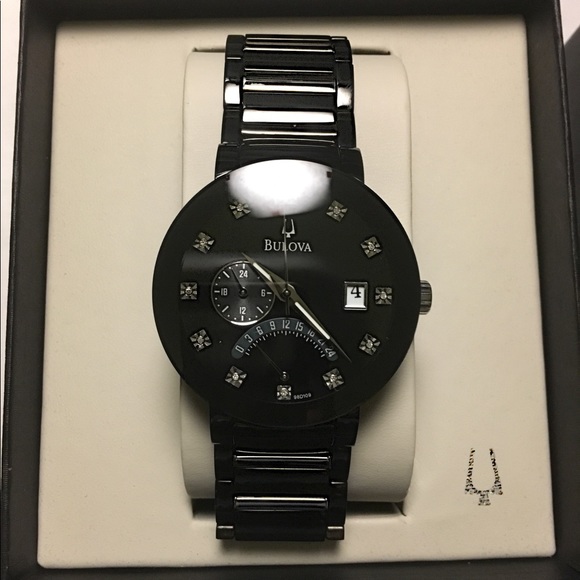 Bulova Men's Diamond Accented Black Dial Watch - Picture 1 of 5