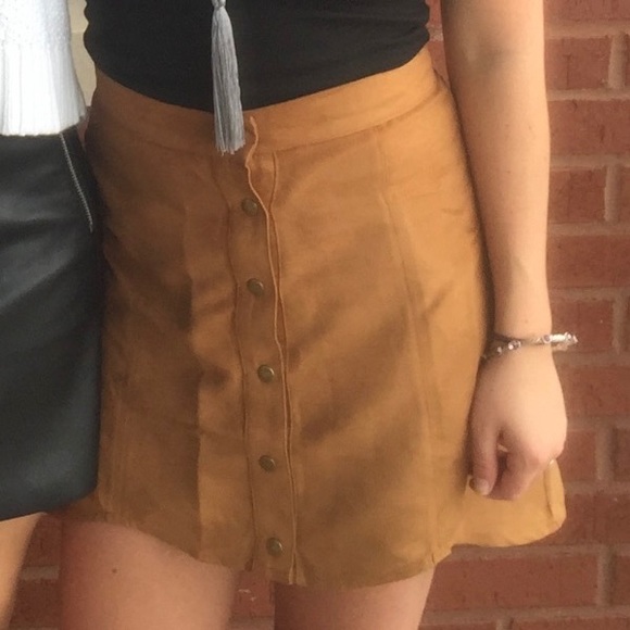 Suede Button Down Skirt - Picture 1 of 6