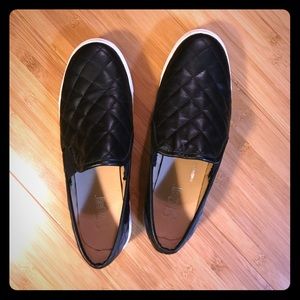 Black Faux Leather Slip On Shoes