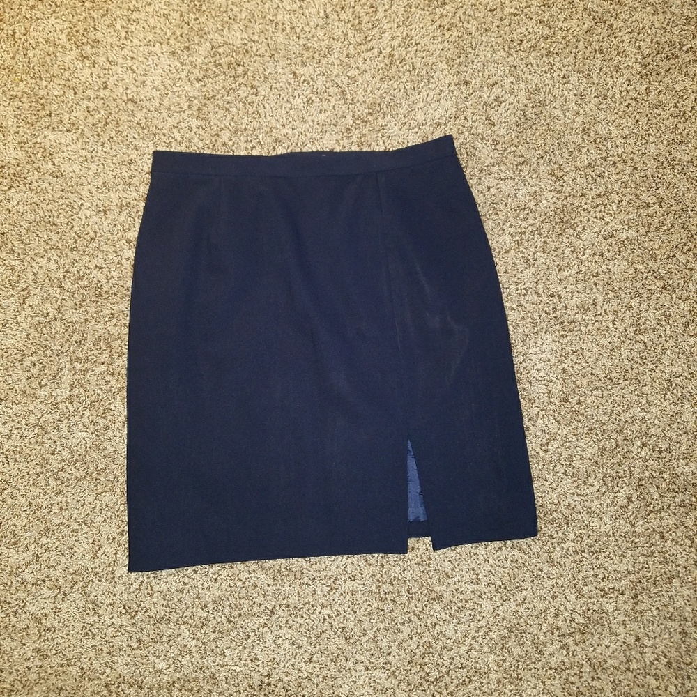 Navy Pencil Skirt with Thigh Slit