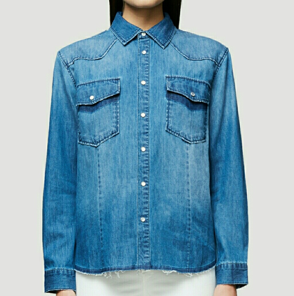 Frame LE Fray Denim Womens Blouse in Palm NWT