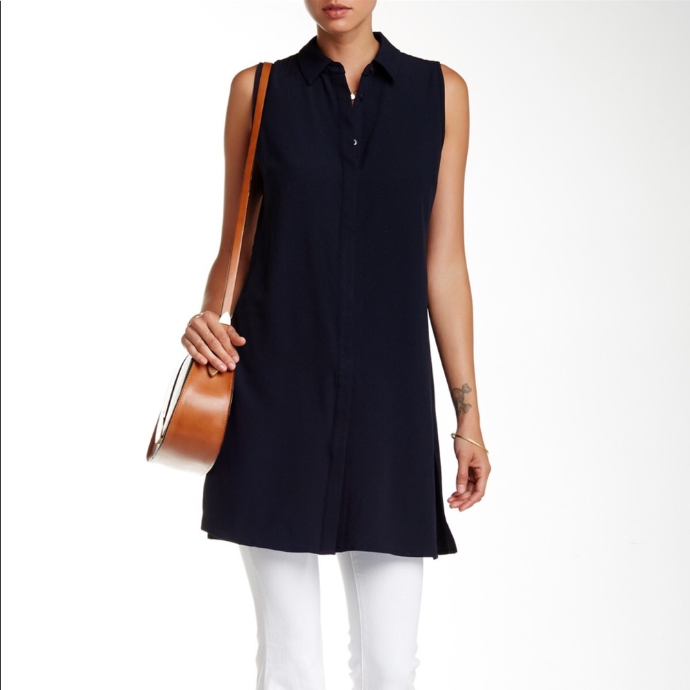 Joan Vass Sleeveless Tunic. Navy Blue.