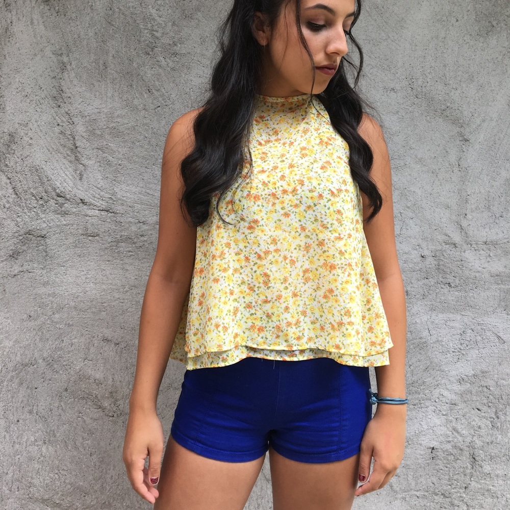 ZARA Basic Yellow Floral Top