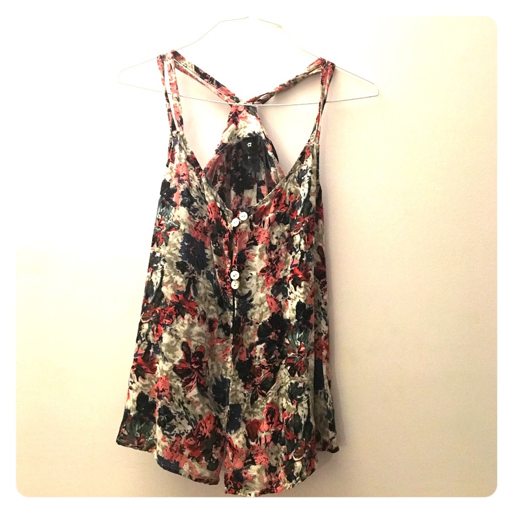 Urban Outfitters Floral Button Down Razor Back Top