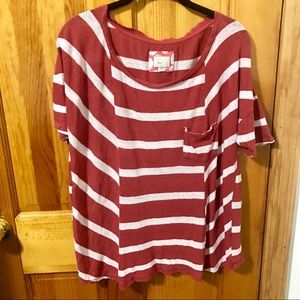 Anthropologie red and white drapey pocket tee