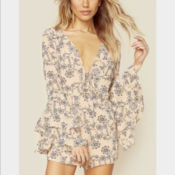 For love and lemons peach pia lace up romper - Picture 2 of 4