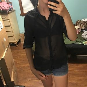 Sheer black button up