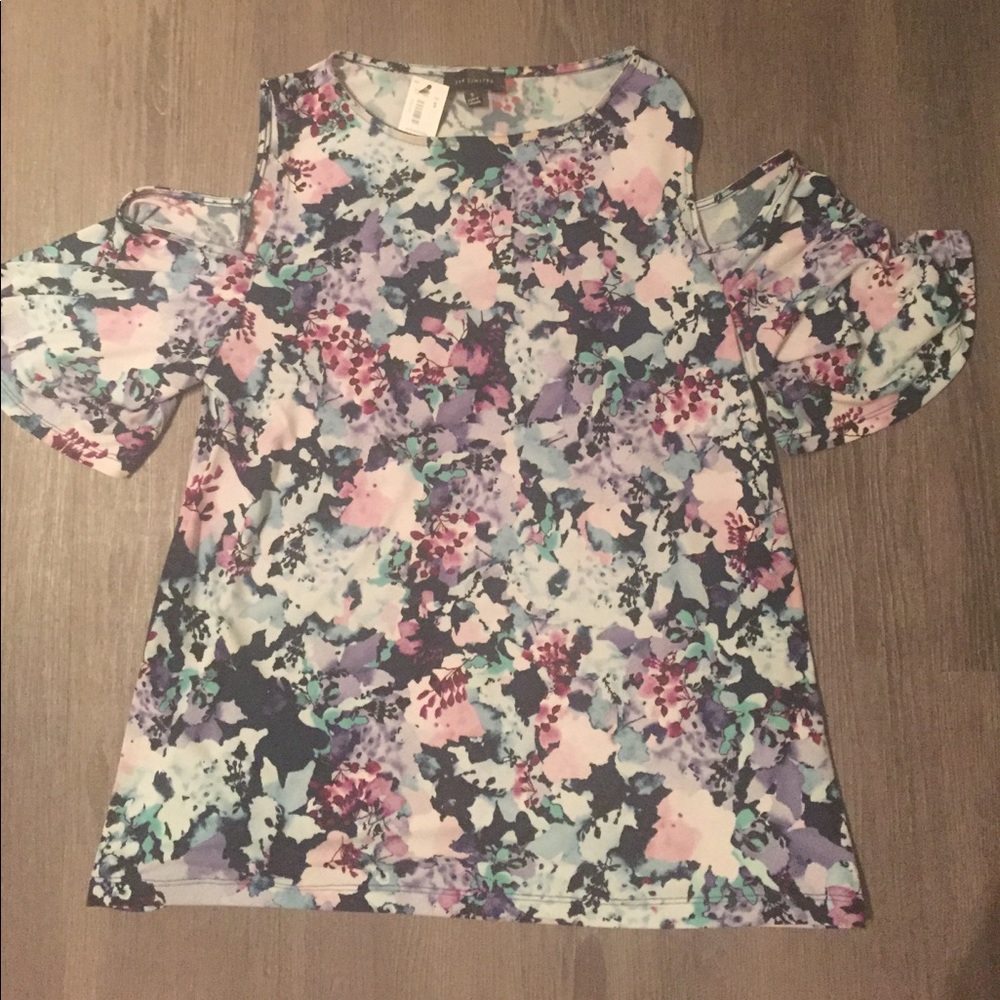 Multi colored cold shoulder blouse