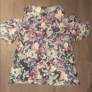 Multi colored cold shoulder blouse