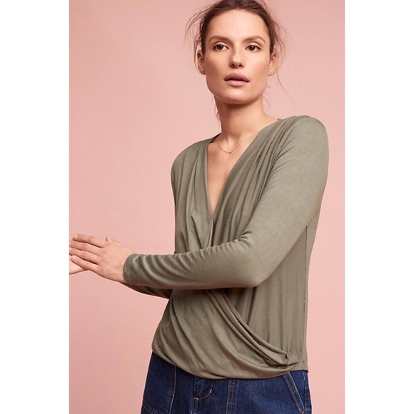 Anthropologie Tops - Anthropologie Marceau Wrap Olive Green Top