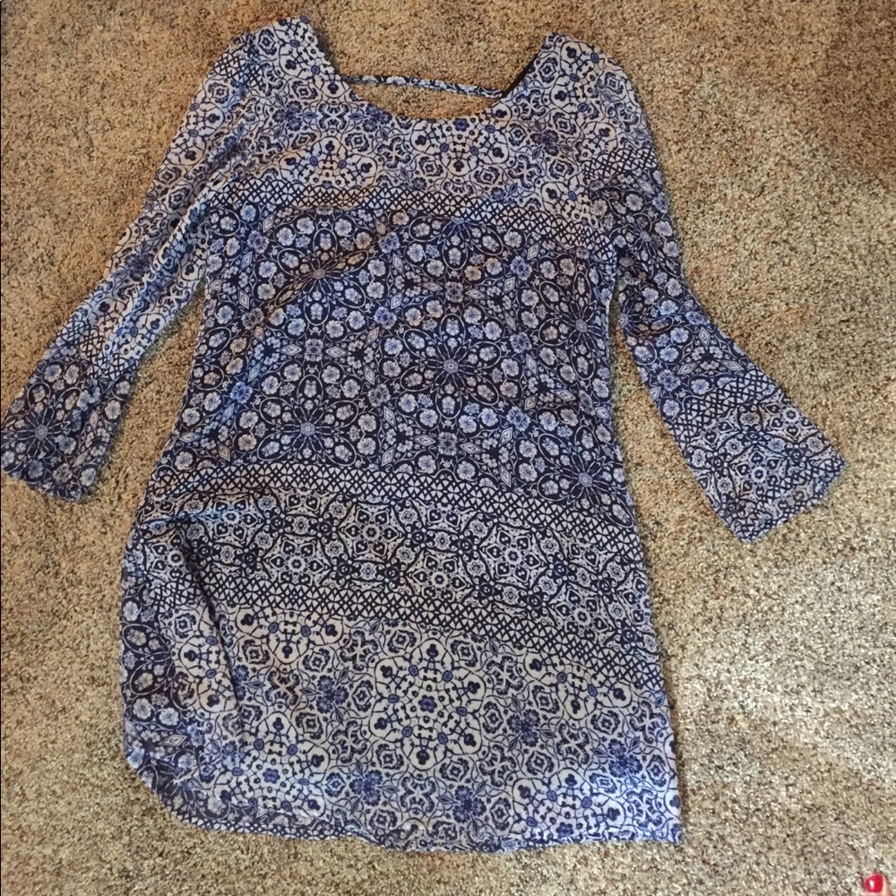 Blue Patterned Dress 3/4 sleeve
