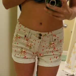 NWOT Cream colored denim with floral pattern