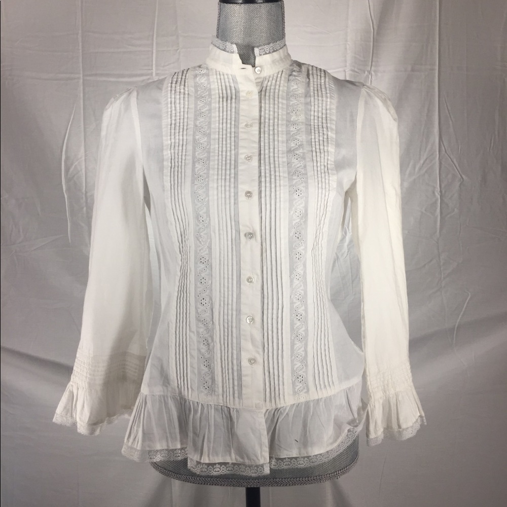 BCBG Maxazria, White, Pin Tuck, Cotton Top, SZ S
