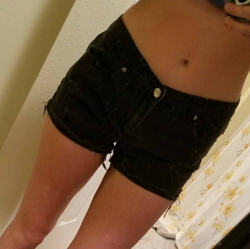 Black denim high waisted cutoffs