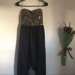 Gold sequin and black High Low formal dress!