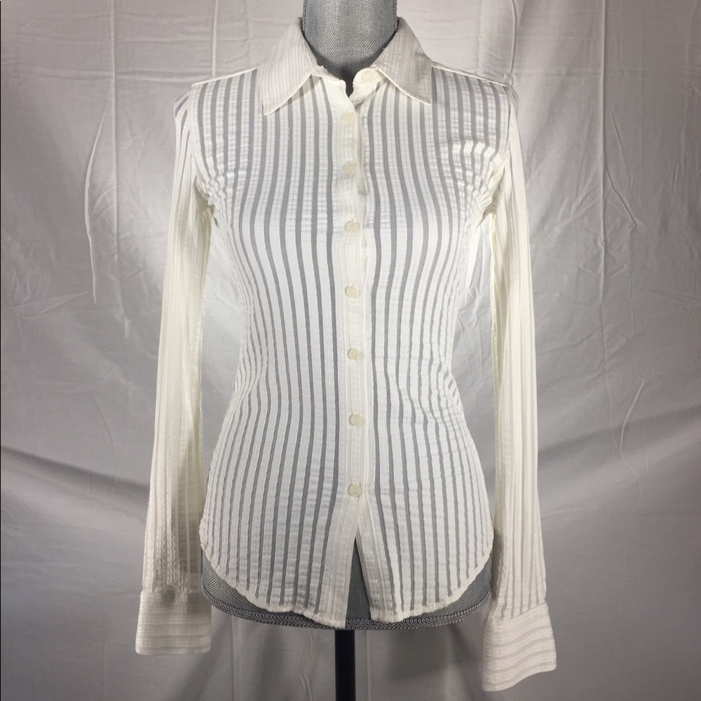 Express, white, Button Down, Sheer stripes, SZ S