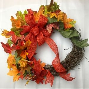 Fall harvest Wreath~Autumn ~Decor~Burlap~Orange