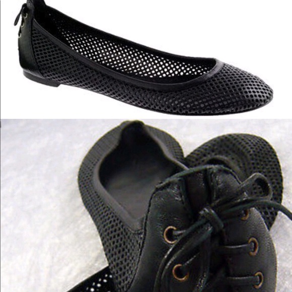 J. Crew Shoes - JCrew Quorra Black perforated ballet flats lace up