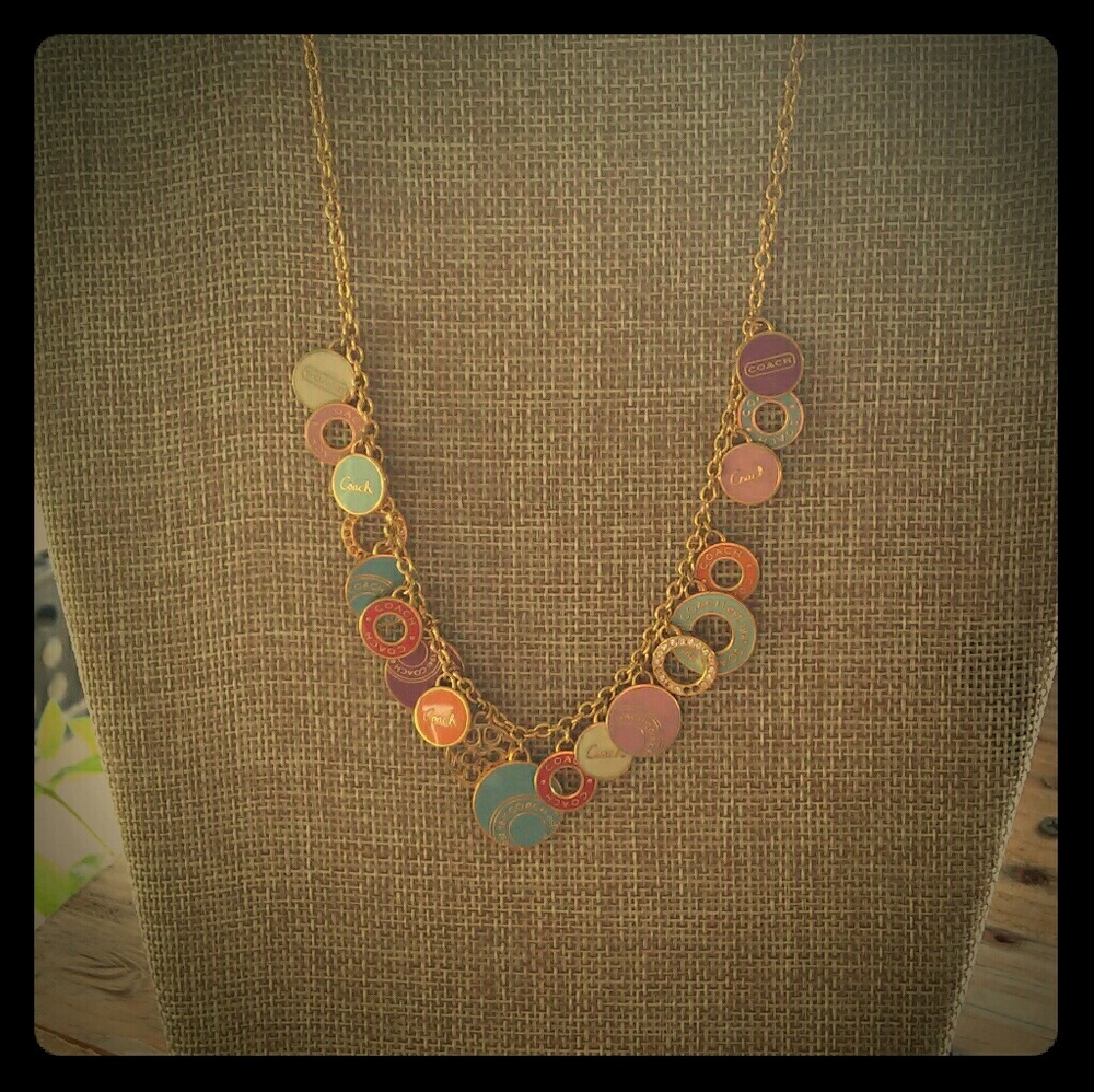 Authentic Coach Multicolor Disc Necklace