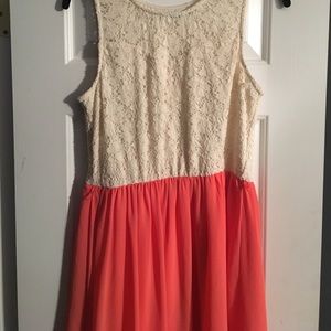 Coral and white lace dress