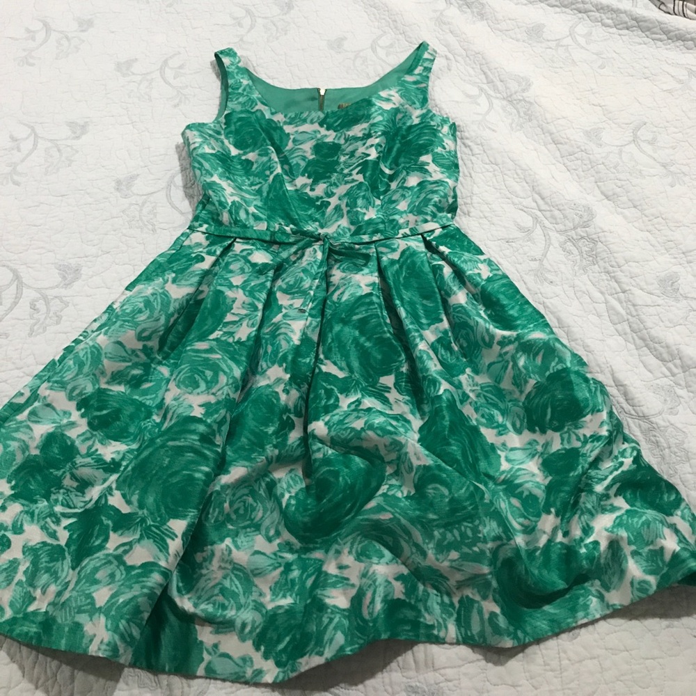 Green and white flower A-Line Dress