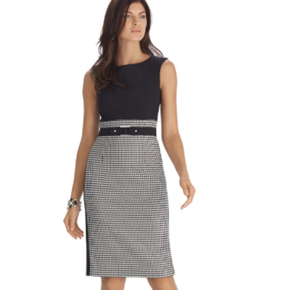 SLEEVELESS HOUNDSTOOTH SHEATH DRESS – SIZE 2