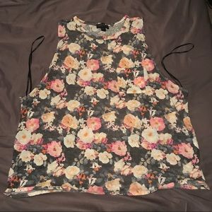 Gray floral tank top