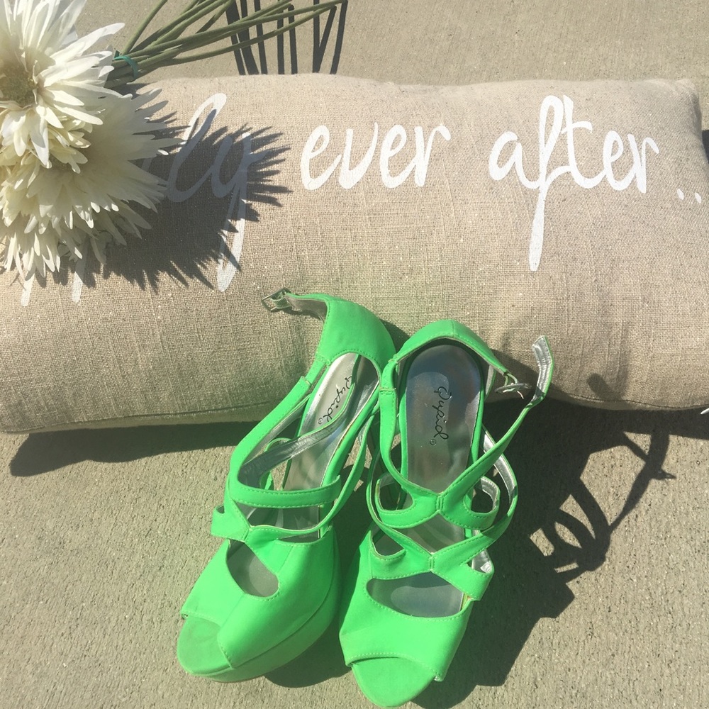 Neon green strapped heels