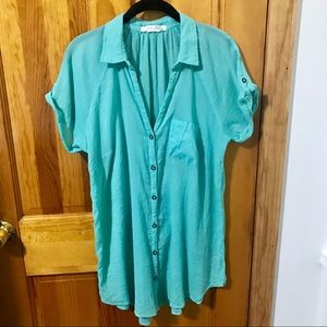 Hei Hei Anthropologie Aqua Oversized Gauzy Top