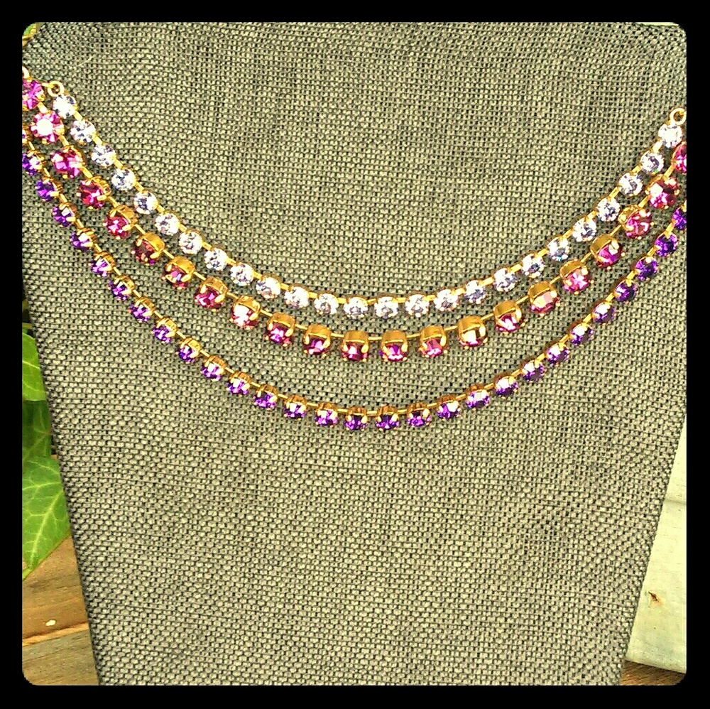 Coach 3 Strand Crystal Bib style necklace