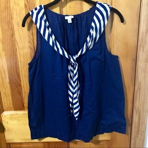 Odille Anthropologie Navy Sailor Sleeveless Blouse