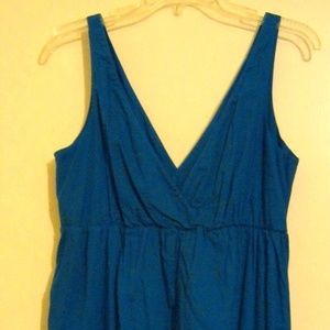 NWOT Blue V-Neck Empire Waist Sleeveles Dress L