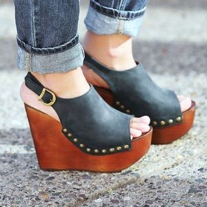 Jeffrey Campbell Black Leather Clogs