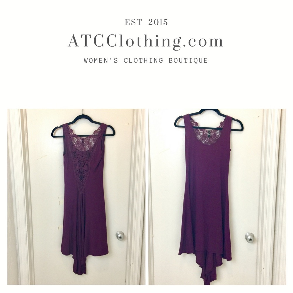 Purple High-Low Dress with Lace Detailing - Picture 1 of 4