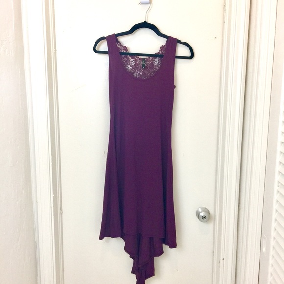 Purple High-Low Dress with Lace Detailing - Picture 2 of 4