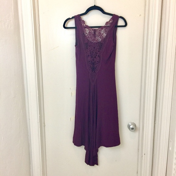 Purple High-Low Dress with Lace Detailing - Picture 3 of 4
