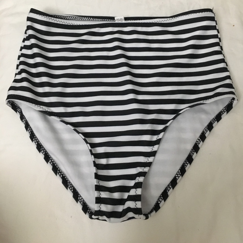 High waisted horizontal striped bikini bottoms