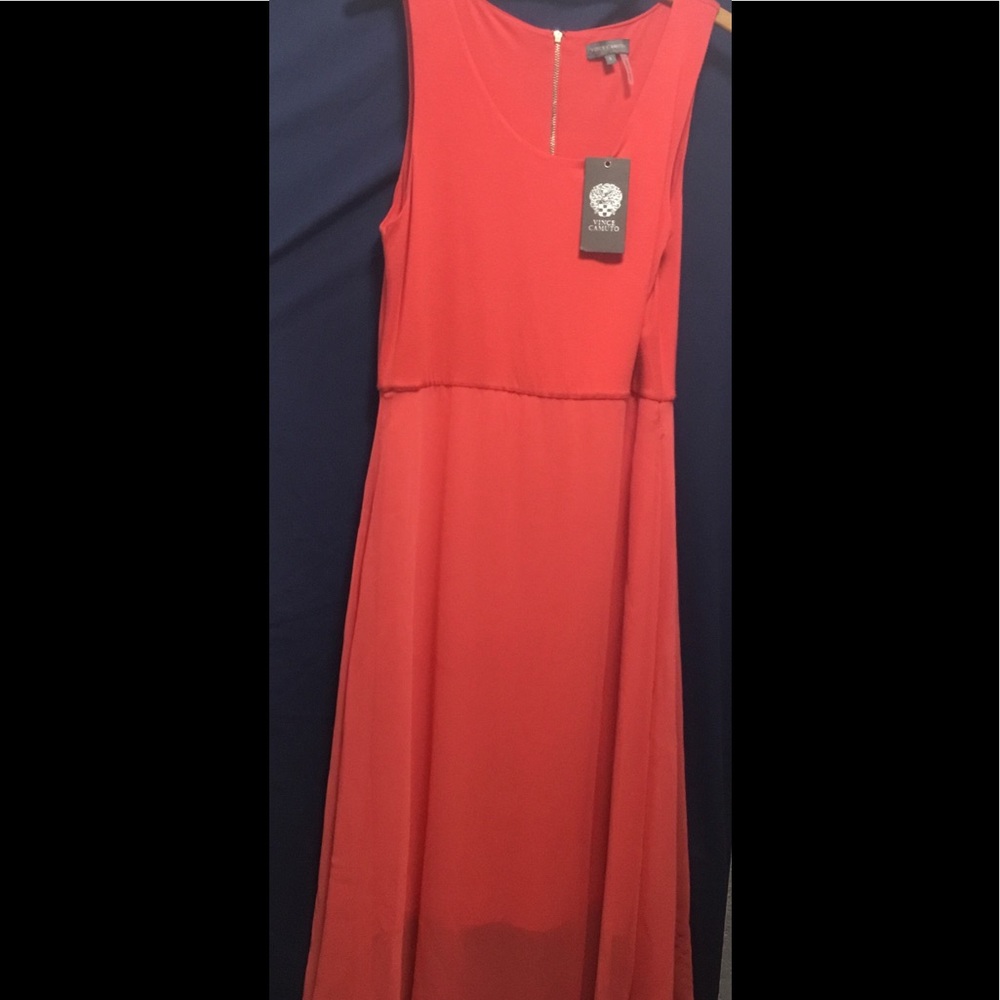 CAMUTO FITTED BODICE CHIFFON OVERLAY MIDI DRESS